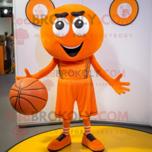 Orange Basketball Ball mascot costume character dressed with a Playsuit and Belts