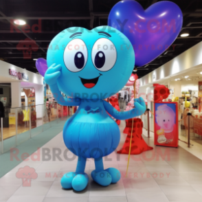 Cyan Heart Shaped Balloons mascot costume character dressed with a A-Line Dress and Watches