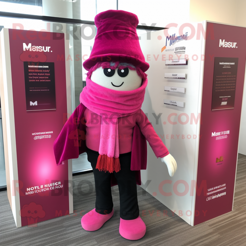 Magenta Attorney mascot costume character dressed with a Corduroy Pants and Scarf clips