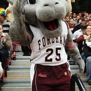 Gray and beige ram mascot in sportswear - Redbrokoly.com