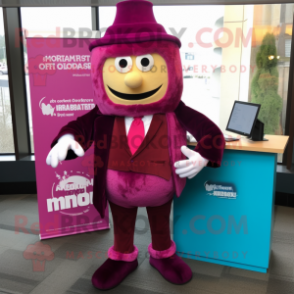 Magenta Attorney mascot costume character dressed with a Corduroy Pants and Scarf clips