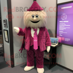 Magenta Attorney mascot costume character dressed with a Corduroy Pants and Scarf clips