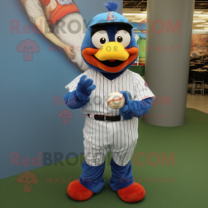 Blue Tandoori Chicken mascot costume character dressed with a Baseball Tee and Eyeglasses