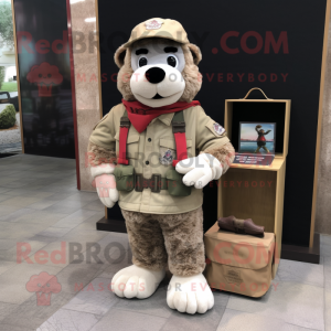 Cream Special Air Service mascot costume character dressed with a Flannel Shirt and Wallets