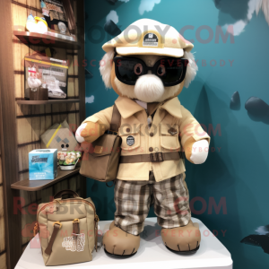 Cream Special Air Service mascot costume character dressed with a Flannel Shirt and Wallets