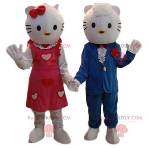 Dúo de mascotas de Hello Kitty y su querida en traje -