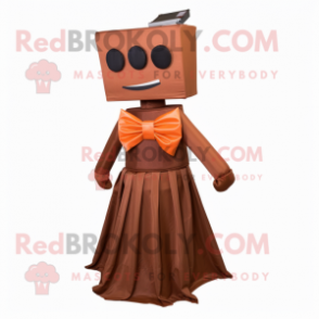 Rust Computer mascot costume character dressed with a Empire Waist Dress and Bow ties