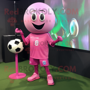 Pink Soccer Ball mascot costume character dressed with a Long Sleeve Tee and Rings