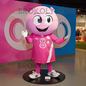 Pink Soccer Ball mascot costume character dressed with a Long Sleeve Tee and Rings