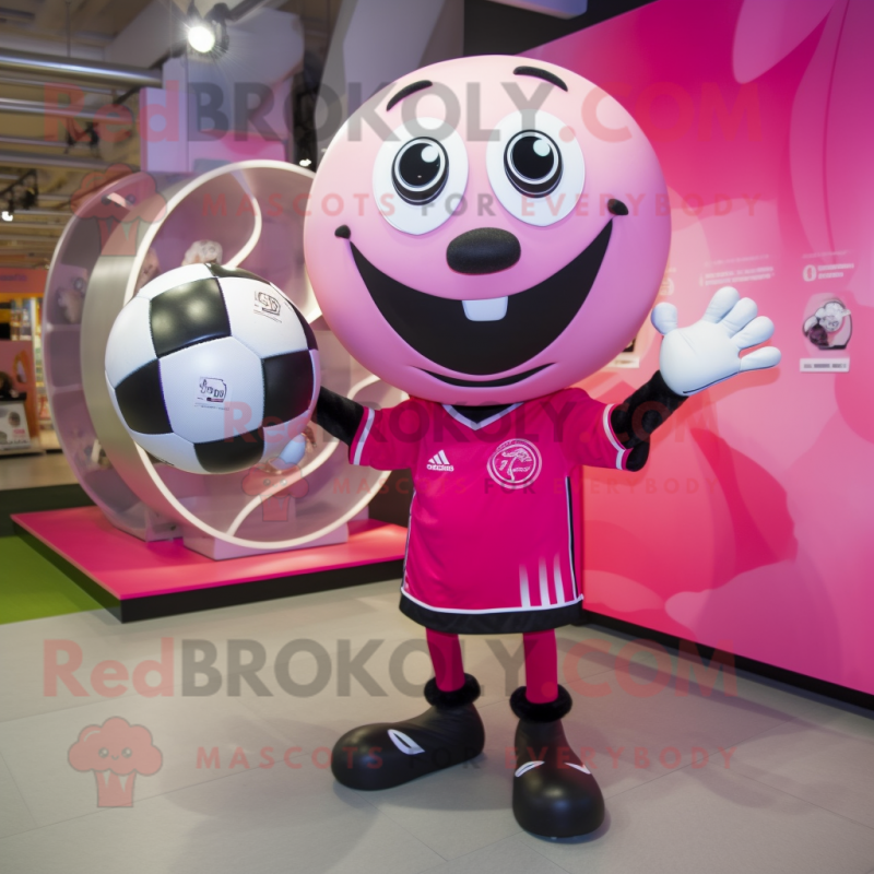 Pink Soccer Ball mascot costume character dressed with a Long Sleeve Tee and Rings