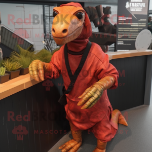 Rust Parasaurolophus mascot costume character dressed with a Hoodie and Bracelets