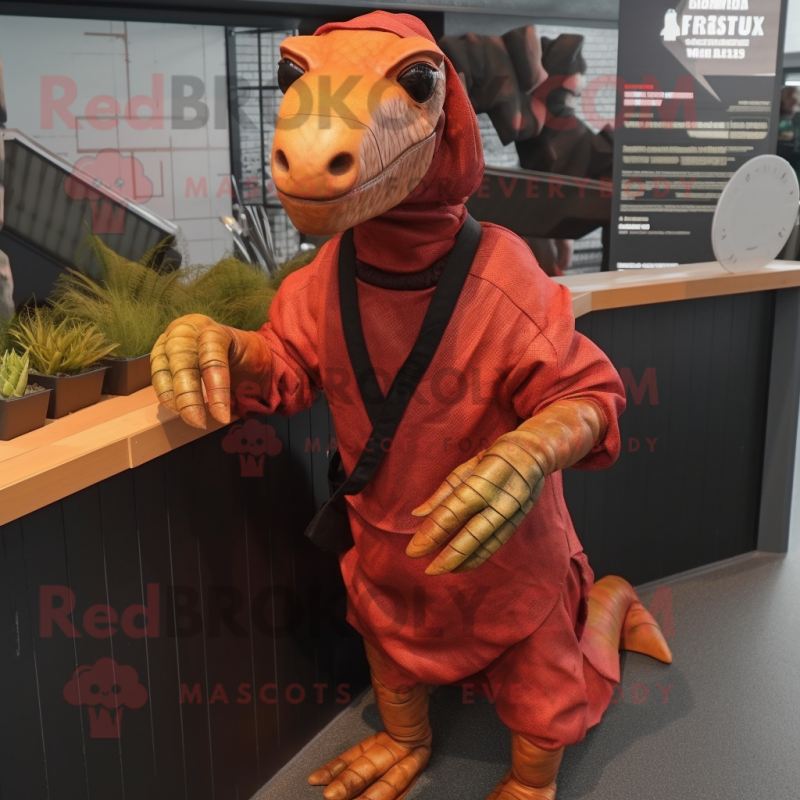 Rust Parasaurolophus mascot costume character dressed with a Hoodie and Bracelets Rust Parasaurolophus mascot costume character dressed with a Hoodie and Bracelets