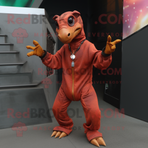 Rust Parasaurolophus mascot costume character dressed with a Hoodie and Bracelets