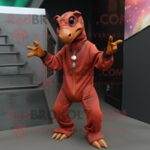 Rust Parasaurolophus mascot costume character dressed with a Hoodie and Bracelets
