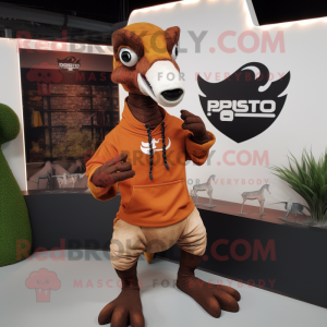 Rust Parasaurolophus mascot costume character dressed with a Hoodie and Bracelets