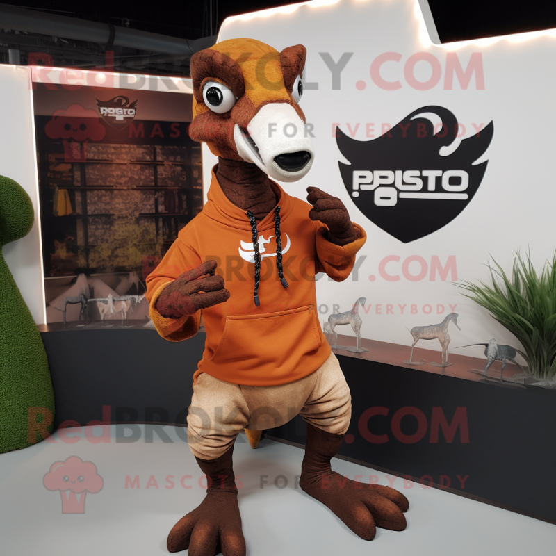 Rust Parasaurolophus mascot costume character dressed with a Hoodie and Bracelets Rust Parasaurolophus mascot costume character dressed with a Hoodie and Bracelets