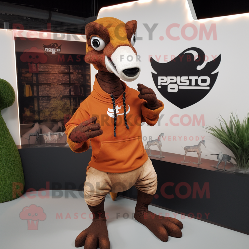 Rust Parasaurolophus mascot costume character dressed with a Hoodie and Bracelets