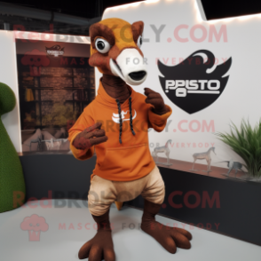 Rust Parasaurolophus mascot costume character dressed with a Hoodie and Bracelets