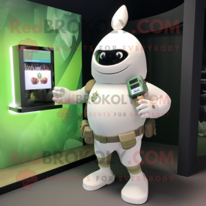 White Grenade mascot costume character dressed with a Long Sleeve Tee and Smartwatches