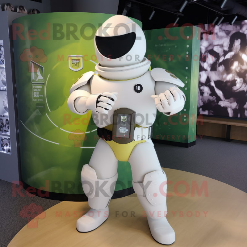 White Grenade mascot costume character dressed with a Long Sleeve Tee and Smartwatches White Grenade mascot costume character dressed with a Long Sleeve Tee and Smartwatches