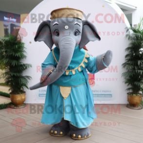 nan Elephant mascot costume character dressed with a Evening Gown and Belts