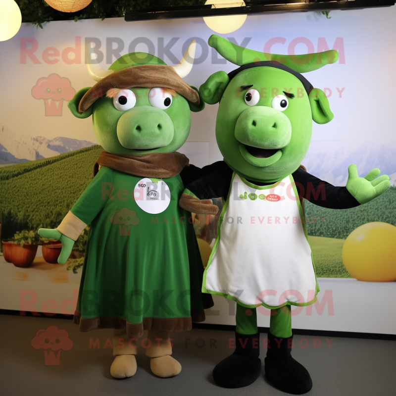 Olive Bull mascot costume character dressed with a Mini Dress and Beanies Olive Bull mascot costume character dressed with a Mini Dress and Beanies