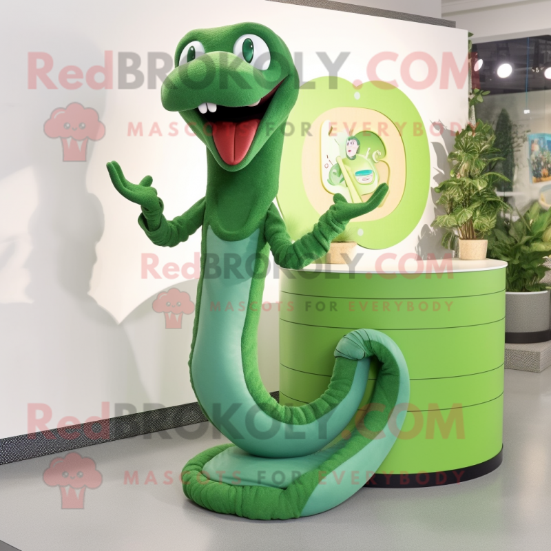 Green Titanoboa mascot costume character dressed with a Henley Shirt and Hairpins Green Titanoboa mascot costume character dressed with a Henley Shirt and Hairpins
