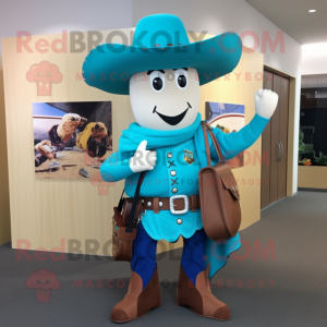 Cyan Cowboy mascot costume character dressed with a Sheath Dress and Wallets