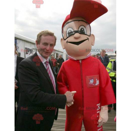 Garage man mascot in red overalls - Redbrokoly.com