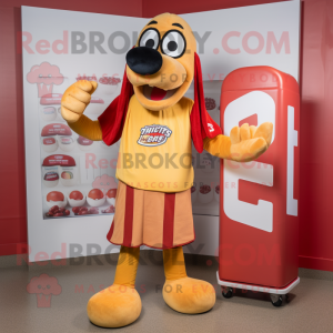 Rust Hot Dogs mascot costume character dressed with a Rugby Shirt and Coin purses