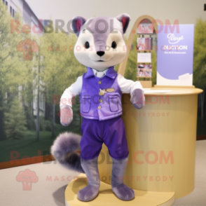 Lavender Marten mascot costume character dressed with a Mini Skirt and Pocket squares