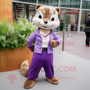 Lavender Marten mascot costume character dressed with a Mini Skirt and Pocket squares