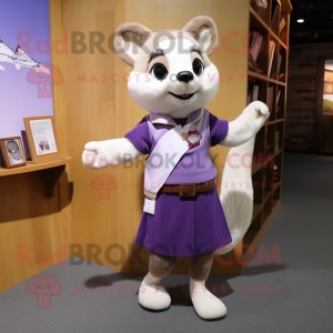 Lavender Marten mascot costume character dressed with a Mini Skirt and Pocket squares