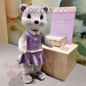 Lavender Marten mascot costume character dressed with a Mini Skirt and Pocket squares