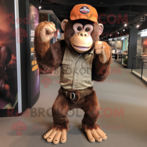 Rust Chimpanzee mascot costume character dressed with a Skinny Jeans and Hats