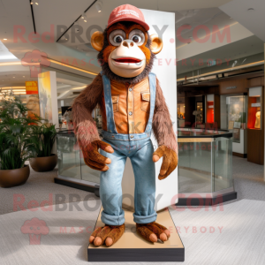 Rust Chimpanzee mascot costume character dressed with a Skinny Jeans and Hats