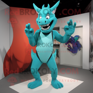 Cyan Chupacabra mascot costume character dressed with a Tank Top and Shoe clips