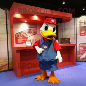 Red Muscovy Duck mascot costume character dressed with a Tank Top and Pocket squares