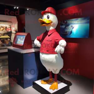 Red Muscovy Duck mascot costume character dressed with a Tank Top and Pocket squares