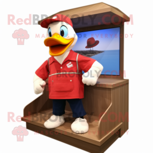 Red Muscovy Duck mascot costume character dressed with a Tank Top and Pocket squares