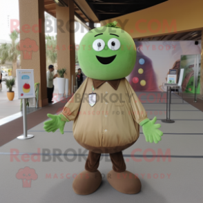 Olive Meatballs mascot costume character dressed with a Button-Up Shirt and Foot pads