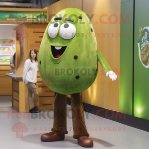 Olive Meatballs mascot costume character dressed with a Button-Up Shirt and Foot pads