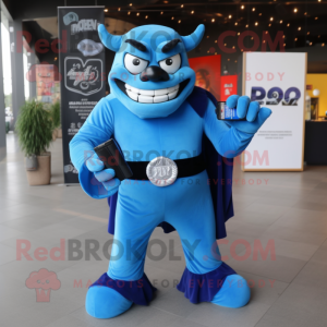 Blue Demon mascot costume character dressed with a Dress Pants and Wallets