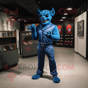 Blue Demon mascot costume character dressed with a Dress Pants and Wallets