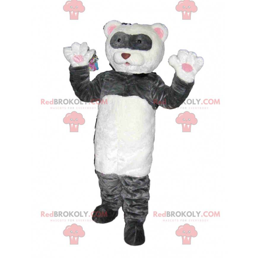 Mascotte d'ours blanc et gris attendrissant. Costume d'ours -