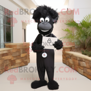 Black Love Letter mascot costume character dressed with a Henley Shirt and Cufflinks