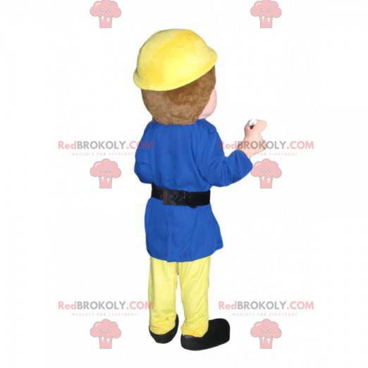 Mascota del trabajador de rescate con un casco amarillo y un