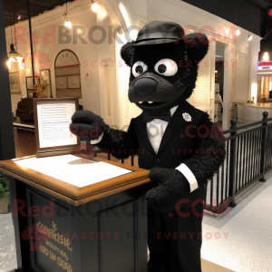 Black Love Letter mascot costume character dressed with a Henley Shirt and Cufflinks