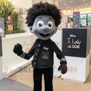 Black Love Letter mascot costume character dressed with a Henley Shirt and Cufflinks
