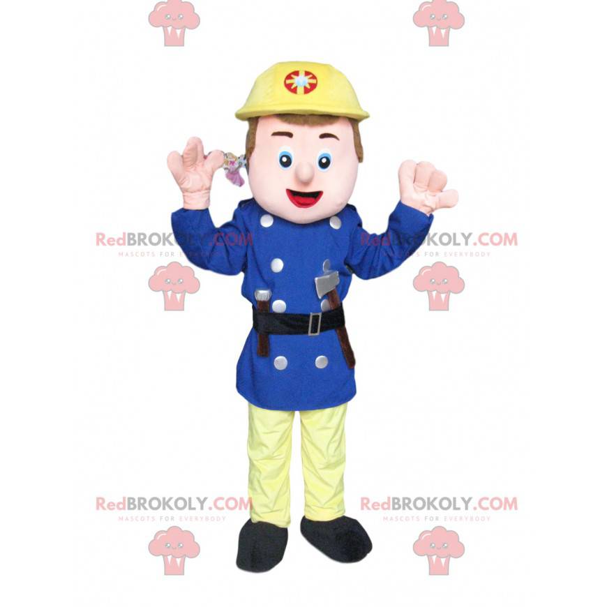 Rettungsarbeiter-Maskottchen mit gelbem Helm und kleiner Axt - Rettungsarbeiter-Maskottchen mit gelbem Helm und kleiner Axt -